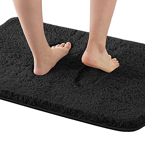 Bathroom Rug Tufted Bath Rug Bath Mat Non Slip Area Rug 17" x 24" Extra Soft Thick Absorbent Shaggy Kitchen Rug Indoor Mat Washable Microfiber Bath Mat for Bathroom Living Room Fast Dry - Black