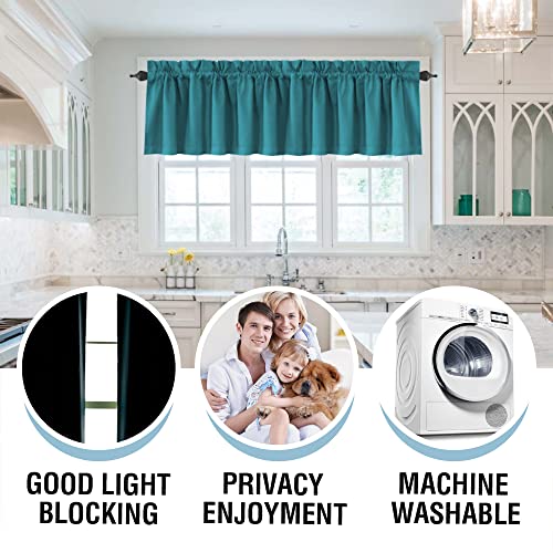 H.VERSAILTEX 100% Blackout Curtain Valances for Kitchen Windows/Bathroom/Living Room/Bedroom Thermal Insulated Rod Pocket Valances for Windows, 2 Pack, 52" x 18", Turquoise Blue