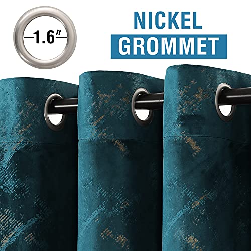 Luxury Velvet Curtains 95 Inches Long Thermal Insulated Blackout Curtains for Bedroom Foil Print Thick Soft Velvet Grommet Curtain Drapes for Living Room Vintage Home Decor, 2 Panels, Teal
