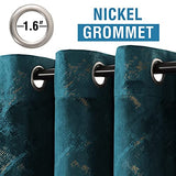 Luxury Velvet Curtains 95 Inches Long Thermal Insulated Blackout Curtains for Bedroom Foil Print Thick Soft Velvet Grommet Curtain Drapes for Living Room Vintage Home Decor, 2 Panels, Teal