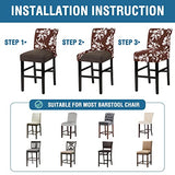 H.VERSAILTEX Stretch Bar Stool Cover Set of 2 Pub Counter Stool Chair Slipcover for Dining Room Cafe Height Side Chairs Feature Modern Floral Printed Design, Chocolate