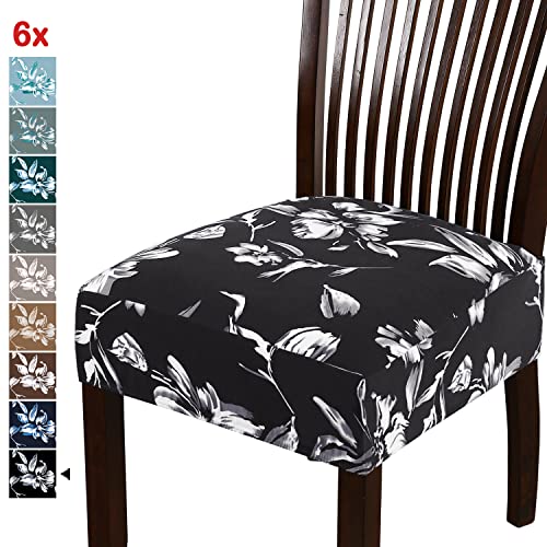 Chair Cover for Dining Room High Stretch Chair Seat Cover Removable Chair Seat Cushion Slipcovers Washable Kitchen Chair Cover Feature Soft Thick Bouncy Modern Style ( Black, Set of 6 )