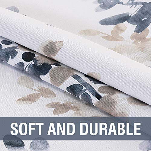H.VERSAILTEX Blackout Kitchen Curtains Room Darkening Curtains Rod Pocket, Half Window Tier Curtains for Café, Laundry, Bedroom Bluestone and Taupe Classical Floral Printing (Each 32"x24", 2 Panels)