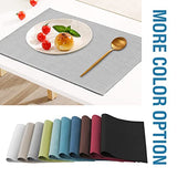 H.VERSAILTEX Linen Placemats Set of 6 Premium Solid Table Placemats for Dining Table Spill-Proof Waterproof Table Mats Heat-Resistant Kitchen Table Mats Washable, 12x18 inches, Grey