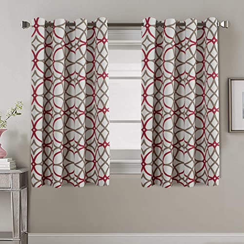 H.VERSAILTEX Blackout Curtains Printed Design 54 Inch Length 2 Panels Set Thermal Insulated Curtains for Bedroom Living Room Geometric Modern Grommet Window Drapes - Taupe and Red