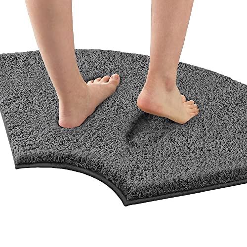 H.VERSAILTEX Toilet Rug Toilet Mats for Bathroom Curved Bath Mat Non Slip Corner Bath Rug Carpet for Toilet Extra Soft Thick Absorbent Contour Toilet Mat Washable, 20 x 38.5 inch - Grey