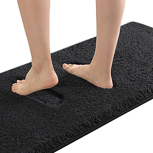 Bathroom Rug Tufted Bath Rug Bath Mat Non Slip Runner Rug 47" x 17" Extra Soft Thick Absorbent Shaggy Kitchen Rug Indoor Mat Washable Microfiber Bath Mat for Bathroom Living Room Fast Dry - Black