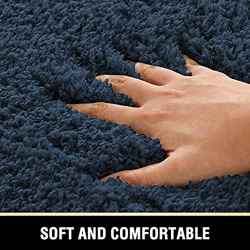 H.VERSAILTEX Toilet Rug Toilet Mats for Bathroom Curved Bath Mat Non Slip Corner Bath Rug Carpet for Toilet Extra Soft Thick Absorbent Contour Toilet Mat Washable, 20 x 38.5 inch - Navy