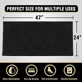H.VERSAILTEX Bath Mat Bath Rug for Bathroom Luxury Chenille Bathroom Rug Mat Extra Soft and Absorbent Microfiber Shaggy Rugs Non Slip Rug Quick Dry Bath Mat Washable, 24 x 47 Inches, Black