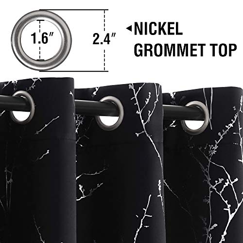 H.VERSAILTEX Blackout Curtains for Bedroom Foil Print Twig Tree Branch Thermal Insulated Grommet Curtain Drapes Light Blocking Thick Soft Window Curtains for Living 52 x 45 Inch Jet Black 2 Panels