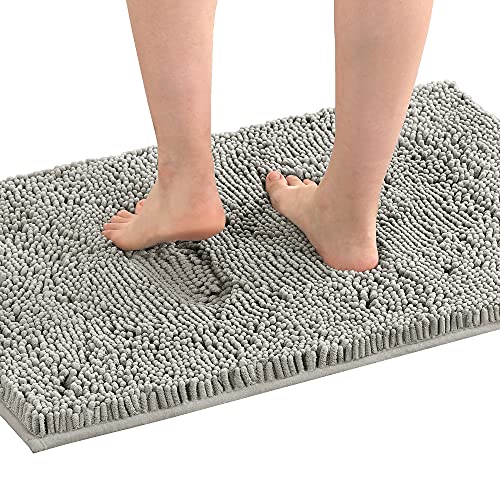 H.VERSAILTEX Bath Mat Bath Rug for Bathroom Luxury Chenille Bathroom Rug Mat Extra Soft and Absorbent Microfiber Shaggy Rugs Non Slip Rug Quick Dry Bath Mat Washable, 17 x 24 Inches, Dove Gray