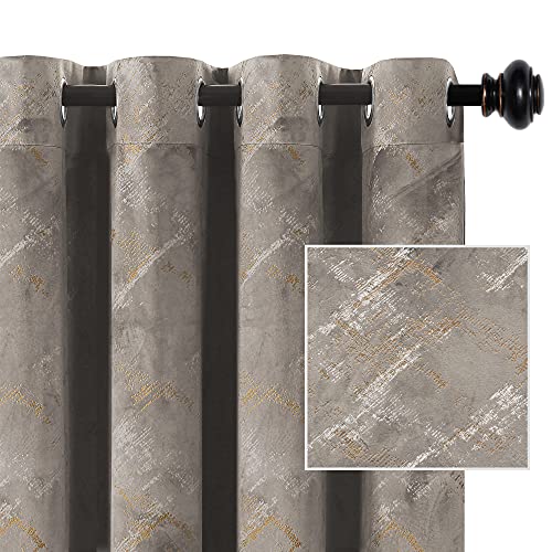 Luxury Velvet Curtains 84 Inches Long Thermal Insulated Blackout Curtains for Bedroom Foil Print Thick Soft Velvet Grommet Curtain Drapes for Living Room Vintage Home Decor, 2 Panels, Taupe
