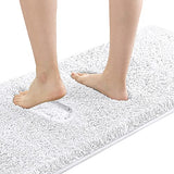 Bathroom Rug Tufted Bath Rug Bath Mat Non Slip Runner Rug 47" x 17" Extra Soft Thick Absorbent Shaggy Kitchen Rug Indoor Mat Washable Microfiber Bath Mat for Bathroom Living Room Fast Dry - White