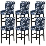 H.VERSAILTEX Stretch Bar Stool Cover Set of 6 Pub Counter Stool Chair Slipcover for Dining Room Cafe Height Side Chairs Feature Modern Floral Printed Design, Navy