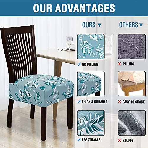 Chair Cover for Dining Room High Stretch Chair Seat Cover Removable Chair Seat Cushion Slipcovers Washable Kitchen Chair Cover Feature Soft Thick Bouncy Modern Style ( Aqua, Set of 6 )