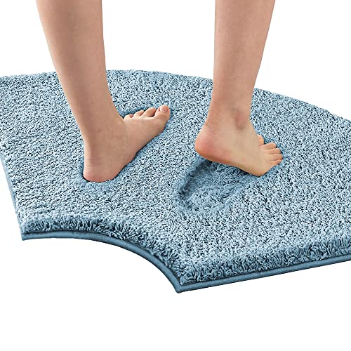 H.VERSAILTEX Toilet Rug Toilet Mats for Bathroom Curved Bath Mat Non Slip Corner Bath Rug Carpet for Toilet Extra Soft Thick Absorbent Contour Toilet Mat Washable, 20 x 38.5 inch - Canal Blue