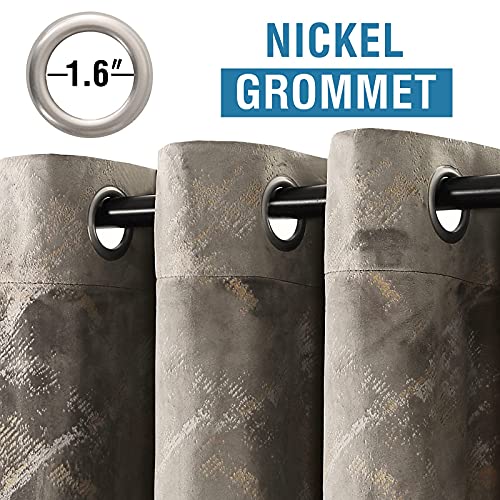 Luxury Velvet Curtains 95 Inches Long Thermal Insulated Blackout Curtains for Bedroom Foil Print Thick Soft Velvet Grommet Curtain Drapes for Living Room Vintage Home Decor, 2 Panels, Taupe