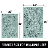 Bathroom Rugs Bath Mats for Bathroom Non Slip Luxury Chenille Bathroom Rugs Extra Soft Absorbent Shaggy Bathroom Mat Rugs Washable Fast Dry Bathroom Rugs Sets 2 Piece (Aqua Foam, 24" x 36"/20" x 32")