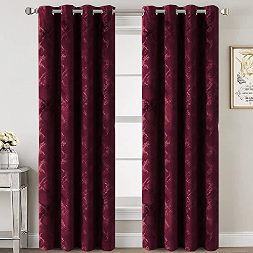 Luxury Velvet Curtains 95 Inches Long Thermal Insulated Blackout Curtains for Bedroom Foil Print Thick Soft Velvet Grommet Curtain Drapes for Living Room Vintage Home Decor, 2 Panels, Burgundy