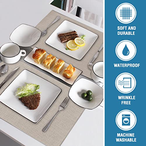H.VERSAILTEX Linen Placemats Set of 4 Premium Solid Table Placemats for Dining Table Spill-Proof Waterproof Table Mats Heat-Resistant Kitchen Table Mats Washable, 12x18 inches, Taupe