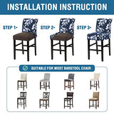 H.VERSAILTEX Stretch Bar Stool Cover Set of 6 Pub Counter Stool Chair Slipcover for Dining Room Cafe Height Side Chairs Feature Modern Floral Printed Design, Navy