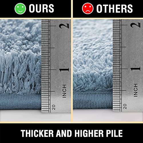 H.VERSAILTEX Toilet Rug Toilet Mats for Bathroom Curved Bath Mat Non Slip Corner Bath Rug Carpet for Toilet Extra Soft Thick Absorbent Contour Toilet Mat Washable, 20 x 38.5 inch - Stone Blue