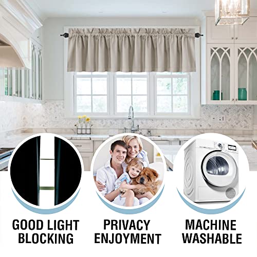 H.VERSAILTEX 100% Blackout Curtain Valances for Kitchen Windows/Bathroom/Living Room/Bedroom Thermal Insulated Rod Pocket Valances for Windows, 2 Pack, 52" x 18", Warm Taupe