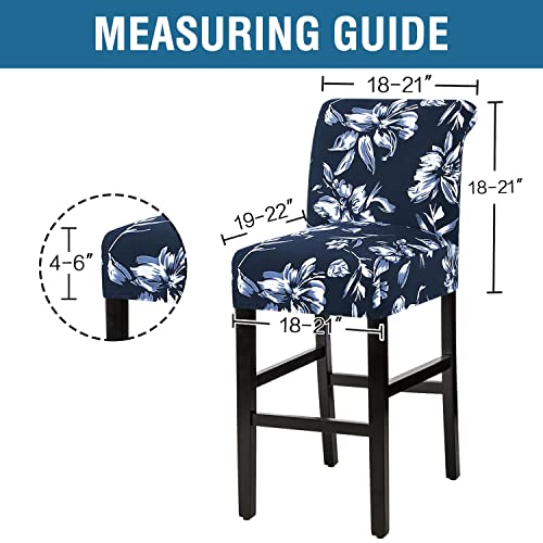 H.VERSAILTEX Stretch Bar Stool Cover Set of 6 Pub Counter Stool Chair Slipcover for Dining Room Cafe Height Side Chairs Feature Modern Floral Printed Design, Navy