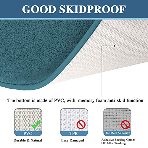 Bath Mat Memory Foam Set Bathroom Rug Set Flannel Velvety Bath Mat Luxury Extra Soft and Absorbent Non Slip Rugs for Bathroom/Bedroom Washable(Curved Set 24"x 36" Plus 20"x 24"U, Dark Teal)