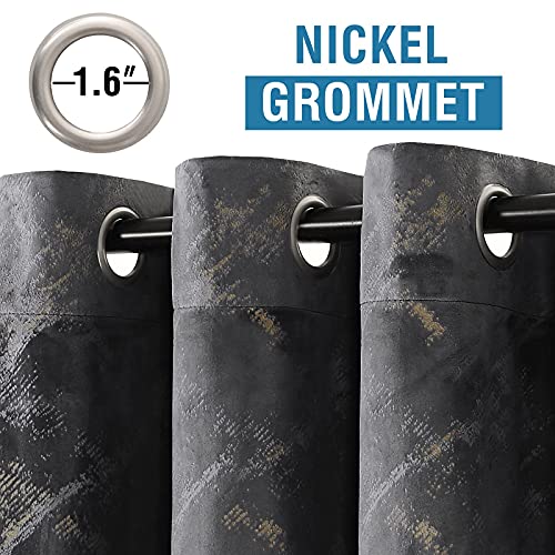 Luxury Velvet Curtains 108 Inches Long Thermal Insulated Blackout Curtains for Bedroom Foil Print Thick Soft Velvet Grommet Curtain Drapes for Living Room Vintage Home Decor, 2 Panels, Dark Grey