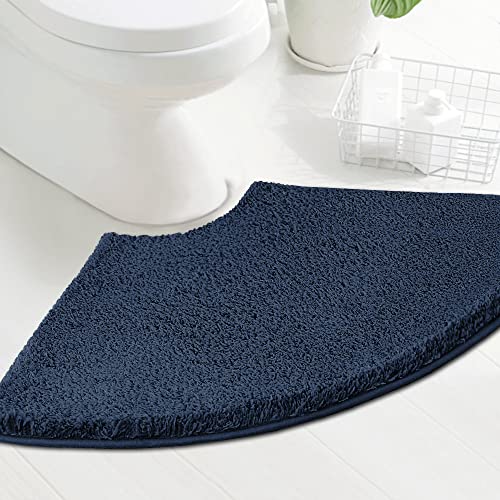 H.VERSAILTEX Toilet Rug Toilet Mats for Bathroom Curved Bath Mat Non Slip Corner Bath Rug Carpet for Toilet Extra Soft Thick Absorbent Contour Toilet Mat Washable, 20 x 38.5 inch - Navy