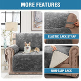 Sofa Slipcover 100% Waterproof Sofa Cover Couch Cover Premium Velvet Classic Flower Pattern Furniture Protector Non Slip with Elastic Straps for Pets Dogs Width Up to 52 Inch (Medium Sofa, Grey)