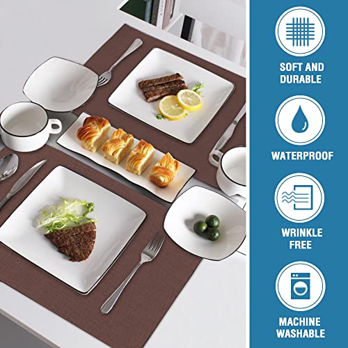 H.VERSAILTEX Linen Placemats Set of 8 Premium Solid Table Placemats for Dining Table Spill-Proof Waterproof Table Mats Heat-Resistant Kitchen Table Mats Washable, 12x18 inches, Chocolate