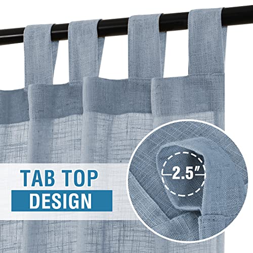 Linen Curtains Natural Linen Blended Curtains for Living Room Burlap Linen Textured Curtains Tab Top Curtains Elegant Energy Efficient Light Filtering Curtains (Set of 2, 52" x 96", Stone Blue)