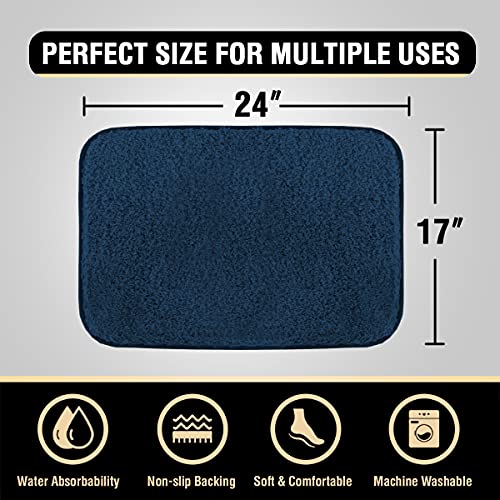 Bathroom Rug Tufted Bath Rug Bath Mat Non Slip Area Rug 17" x 24" Extra Soft Thick Absorbent Shaggy Kitchen Rug Indoor Mat Washable Microfiber Bath Mat for Bathroom Living Room Fast Dry - Navy