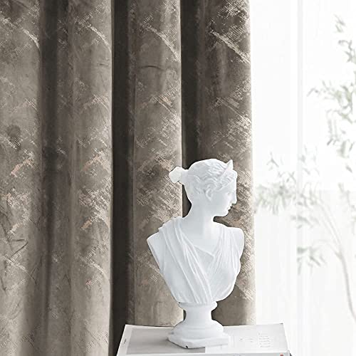 Luxury Velvet Curtains 95 Inches Long Thermal Insulated Blackout Curtains for Bedroom Foil Print Thick Soft Velvet Grommet Curtain Drapes for Living Room Vintage Home Decor, 2 Panels, Taupe