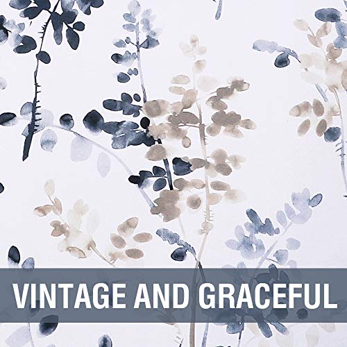 H.VERSAILTEX Blackout Kitchen Curtains Room Darkening Curtains Rod Pocket, Half Window Tier Curtains for Café, Laundry, Bedroom Bluestone and Taupe Classical Floral Printing (Each 32"x24", 2 Panels)