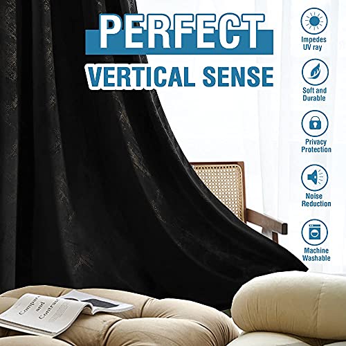Luxury Velvet Curtains 84 Inches Long Thermal Insulated Blackout Curtains for Bedroom Foil Print Thick Soft Velvet Grommet Curtain Drapes for Living Room Vintage Home Decor, 2 Panels, Black