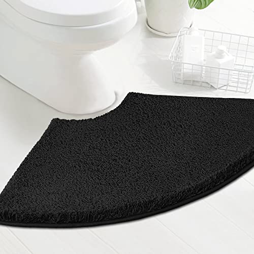 H.VERSAILTEX Toilet Rug Toilet Mats for Bathroom Curved Bath Mat Non Slip Corner Bath Rug Carpet for Toilet Extra Soft Thick Absorbent Contour Toilet Mat Washable, 20 x 38.5 inch - Black