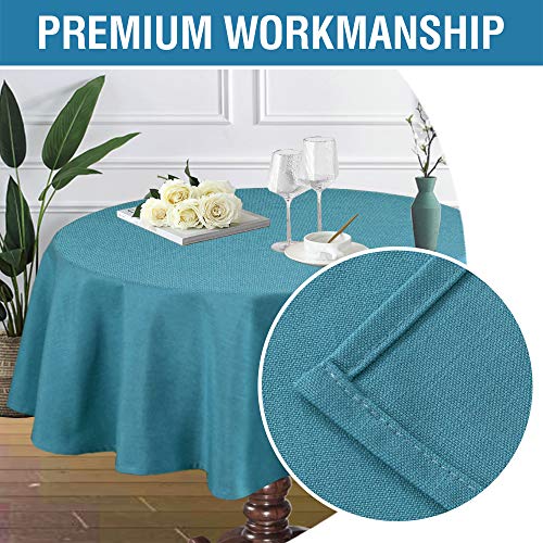 Linen Textured Table Cloths Round 70 Inch Premium Solid Tablecloth Spill-Proof Waterproof Table Cover for Dining Buffet Feature Extra Soft and Thick Fabric Wrinkle Free, Teal