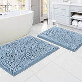 Bathroom Rugs Bath Mats for Bathroom Non Slip Luxury Chenille Bathroom Rugs Extra Soft Absorbent Shaggy Bathroom Mat Rugs Washable Fast Dry Bathroom Rugs Sets 2 Piece (Cool Blue, 20" x 32"/17" x 24")