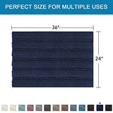Bath Mats for Bathroom Non Slip Extra Thick Chenille Striped Bath Rug 24" x 36" Absorbent Non Skid Fluffy Soft Shaggy Rugs Washable Dry Fast Plush Mats for Indoor, Bath Room, Tub - Navy