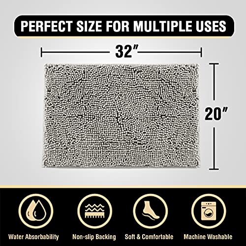 H.VERSAILTEX Bath Mat Bath Rug for Bathroom Luxury Chenille Bathroom Rug Mat Extra Soft and Absorbent Microfiber Shaggy Rugs Non Slip Rug Quick Dry Bath Mat Washable, 20 x 32 Inches, Dove Gray