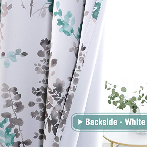 H.VERSAILTEX Blackout Curtains for Living Room Darkening Thermal Insulated Panels 45 Inch Long Light Blocking Gromment Curtains/Drapes, Grey and Turquoise Vintage Classical Floral Printing, 2 Panels