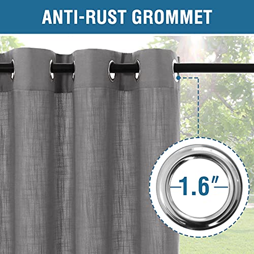 Outdoor Blackout Curtain for Patio Waterproof Linen Look Heavy Duty Indoor/Outdoor Solid Rustproof Grommet Curtain Thermal Insulated Sunlight Block Drape for Gazebo/Porch, 52”W X 95”L, Grey, 1 Panel