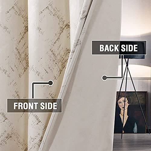Luxury Velvet Curtains 95 Inches Long Thermal Insulated Blackout Curtains for Bedroom Foil Print Thick Soft Velvet Grommet Curtain Drapes for Living Room Vintage Home Decor, 2 Panels, Ivory