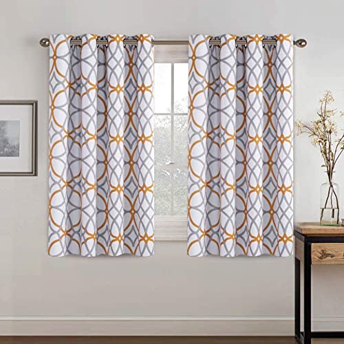H.VERSAILTEX Blackout Curtains Printed Design 54 Inch Length 2 Panels Set Thermal Insulated Curtains for Bedroom Living Room Geometric Modern Grommet Window Drapes - Mustard and Grey