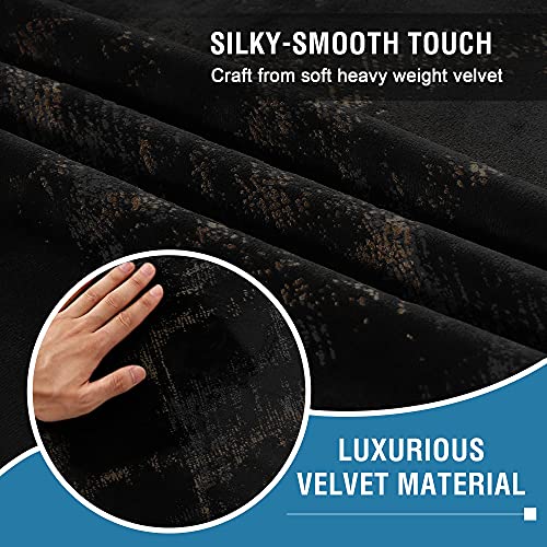 Luxury Velvet Curtains 108 Inches Long Thermal Insulated Blackout Curtains for Bedroom Foil Print Thick Soft Velvet Grommet Curtain Drapes for Living Room Vintage Home Decor, 2 Panels, Black
