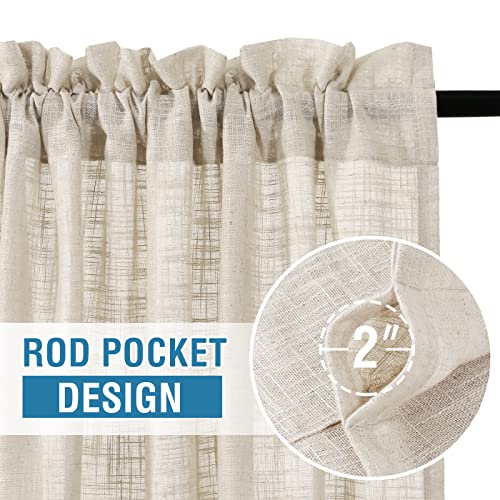 H.VERSAILTEX Linen Curtains 96 inches Long Natural Linen Blended Curtains for Living Room Burlap Linen Textured Curtains Light Filtering Rod Pocket Curtains Bedroom Curtains 2 Panel Sets, Ivory