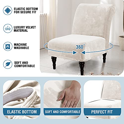Velvet Accent Chair Covers High Stretch Armless Chair Covers for Living Room Luxury Thick Velvet Chair Slipcovers Modern Furniture Protector with Elastic Bottom, Machine Washable, Ivory